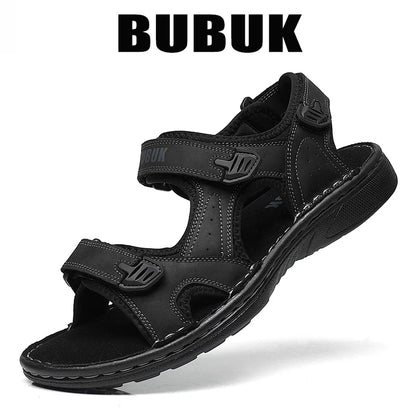 First-Layer Cowhide Men Open-Toe Sandals Non-Slip Outdoor Casual Shoes