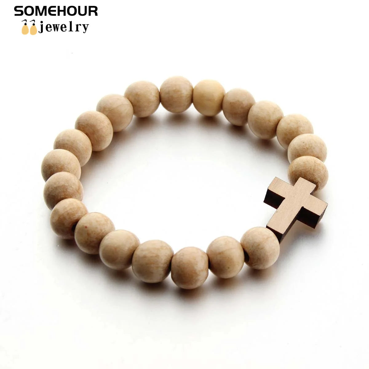 Wood Bead Cross Necklace & Bracelet Set – Religious Accessories for All