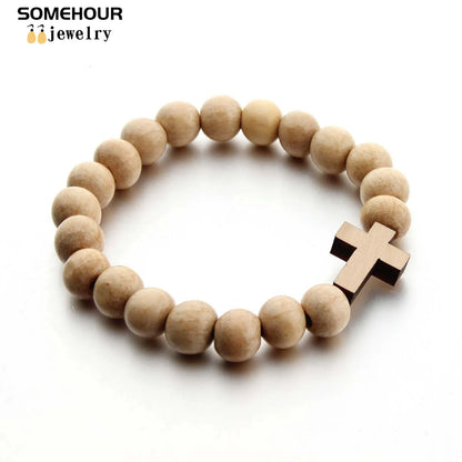 Wood Bead Cross Necklace & Bracelet Set – Religious Accessories for All
