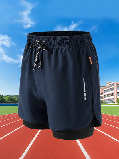 Men Quick Dry 2 in 1 Running Shorts Polyester Elastane