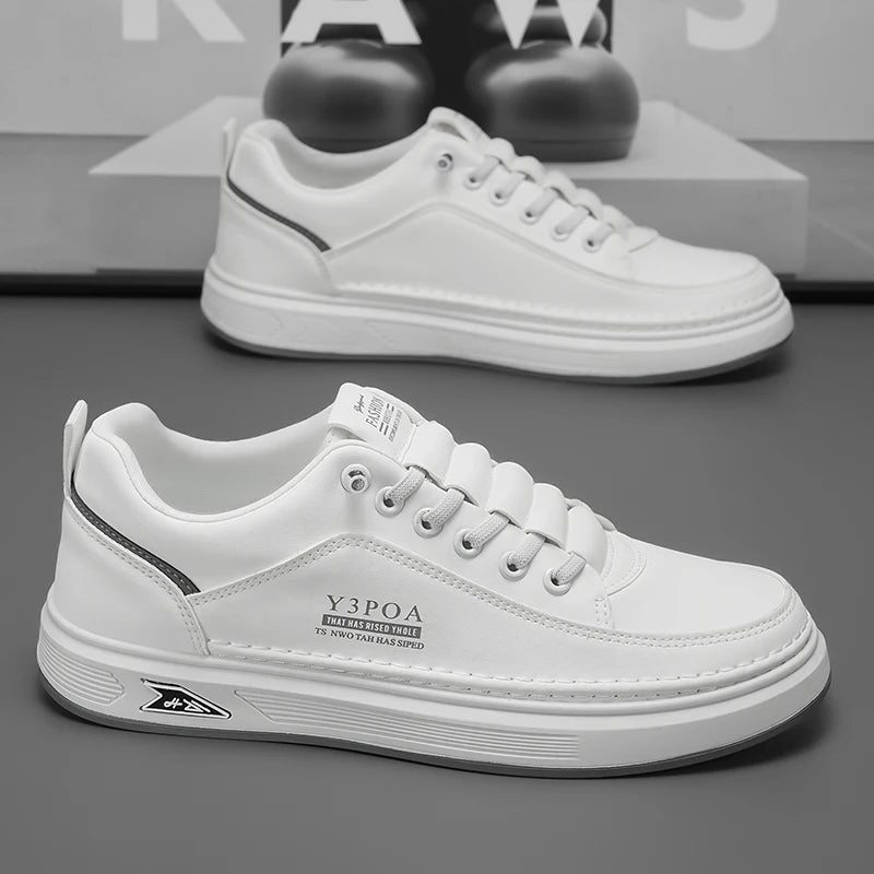 Men's Leather Casual Platform Sneakers, Breathable Slip-On, Rubber Sole