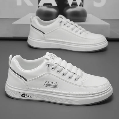 Men's Leather Casual Platform Sneakers, Breathable Slip-On, Rubber Sole