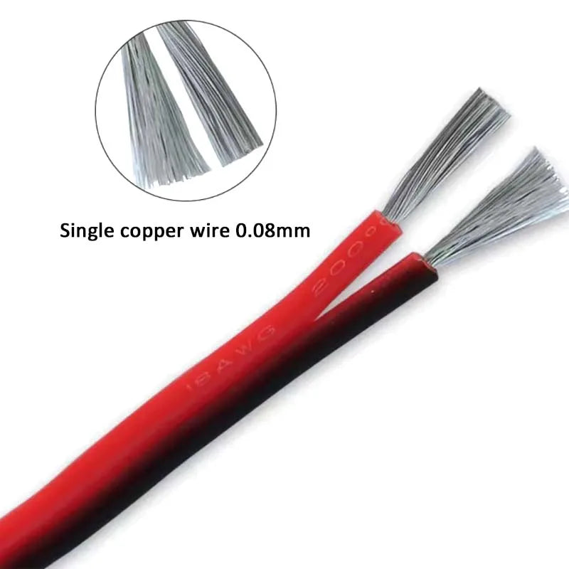2Pin Silicone Cable 10 12 14 16 18 20 22 24 26 AWG Super Soft Copper Electrical Wire 5m 10m 20m For Car Battery Inverter Motor