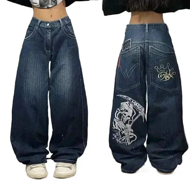 Streetwear New Fashion Oversized Print Baggy Jeans Women Y2K Harajuku Hip Hop Vintage Gothic High Waist Wide-leg Pants Trousers