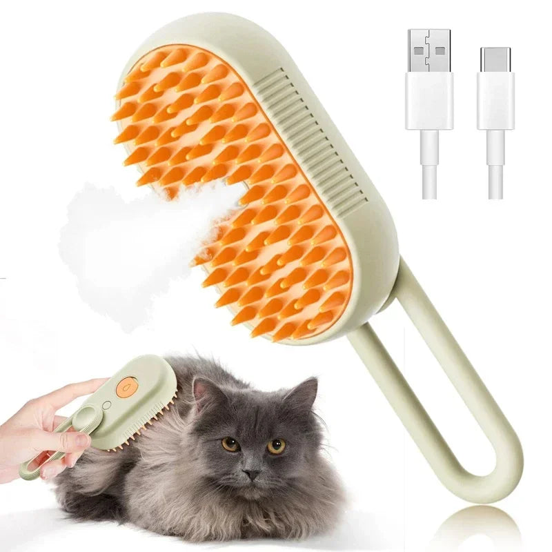 Massage & Steam Pet Brush – Detangling and Loose Hair Removal for Dogs and Cats