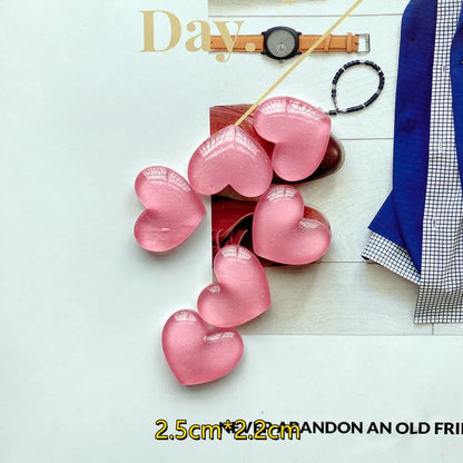 Heart-Shaped Glitter Colored Fridge Magnets Set, Resin 2.5x2.2 cm, 6 Pieces