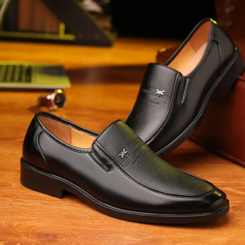 Leather Shoes Slip On Black Mens Formal Loafers Dress Moccasins