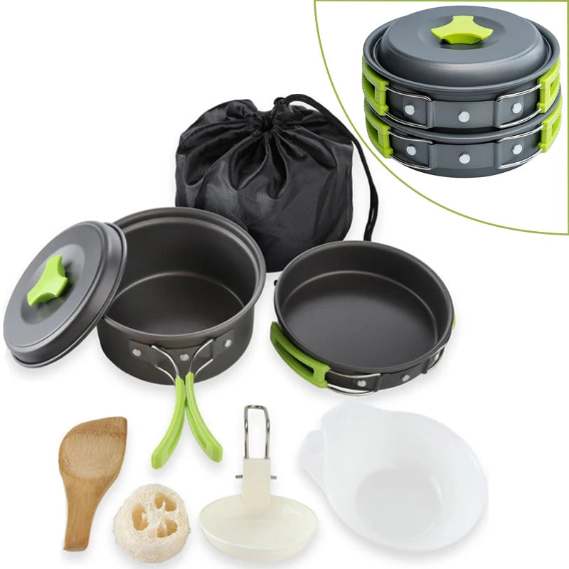 Camping Cookware Set Aluminium Alloy Portable Foldable With Plastic Handles