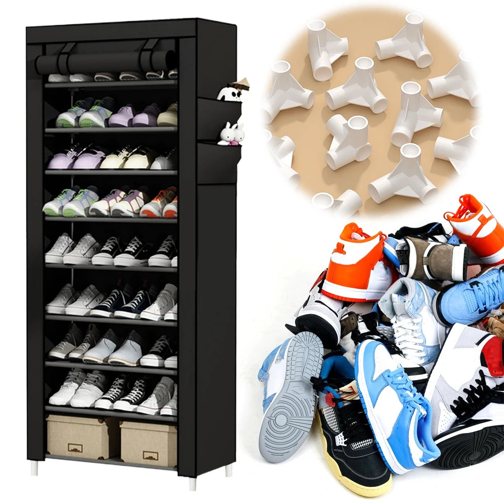 10 Layers Shoes Cabinet with Cover Dustproof Shoes Storage Rack Metal Shoe Rack for Home Student Dormitory Office Worker