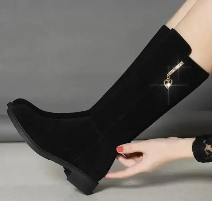 2025 New Women Warm Plush Snow Boots Casual Flat All-match Cotton Fashion Side Zipper Winter Shoes Thigh High Boot Botas Mujer