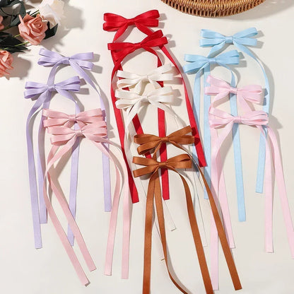 Ribbon Bow Headband And Long Tassel Hair Clip Set Polyester And Alloy 2 Pieces