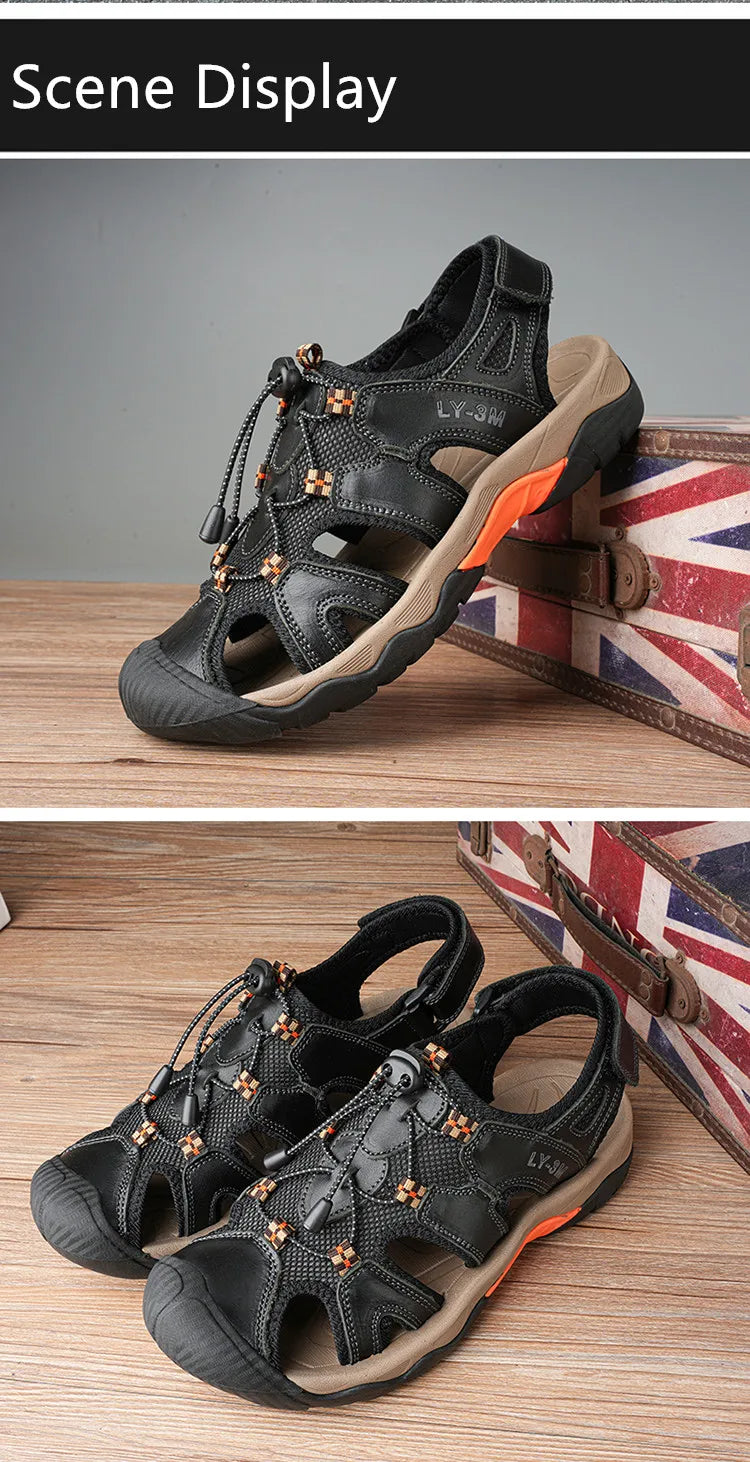 Blue Retro Leather Sandals Men Plus Size 48 Platform Sandals for Man High-quality Summer Men Shoes Comfortable Beach Sandals Man