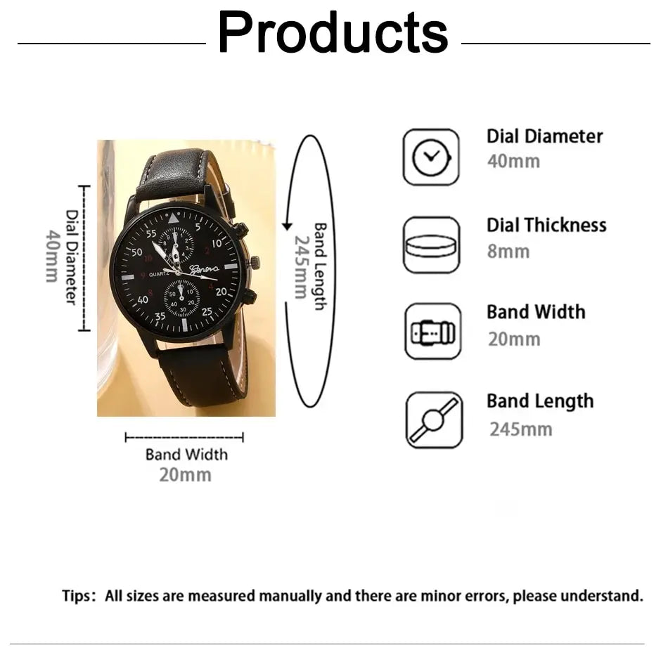 Elegant Leather Watch & Bracelet Set for Men – Fashion Quartz Wristwatch