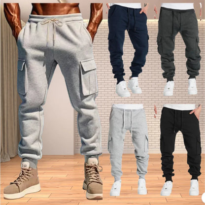 Men's Casual Cargo Sweatpants With Pockets, Drawstring Waist, Polyester, S-2XL