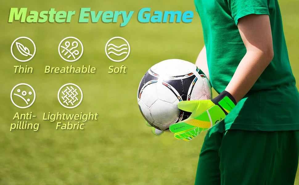 Sportout Kids Goalkeeper Gloves, Soccer Gloves with Double Wrist Protection and Non-Slip Wear Resistant Latex Material