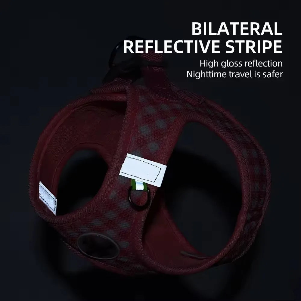 Checkered Pet Harness Kitten Strap Eye Catching Color Puppy Anti Loss Strap Outdoor Breathable Adjustable Reflective Chest Strap