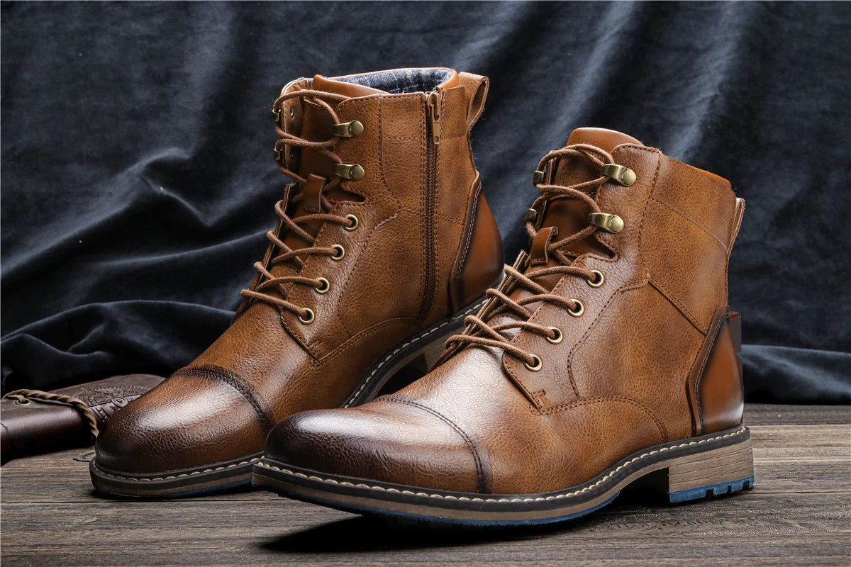 Men's Retro Leather Ankle Boots For Spring Size 7-13
