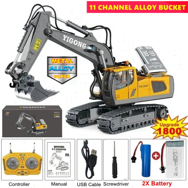 4WD Remote Control Excavator 4x4 Alloy Dump Truck Bulldozer Radio Model RC Car Construction Vehicle Toy Children Kids Gifts