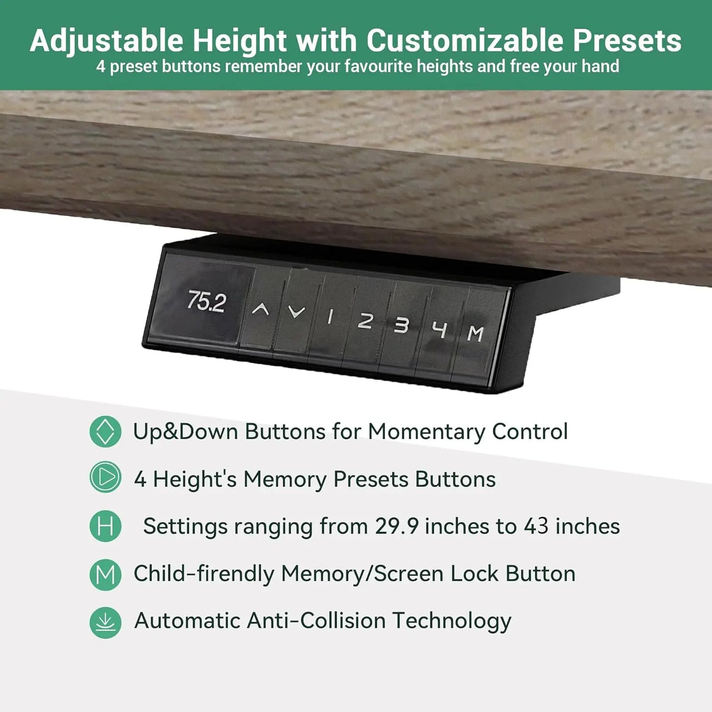 Adjustable Heigh L Shaped Executive Standing Desk w/Drawers Office Desk w/Universal Charging Ports Large Business Workstation