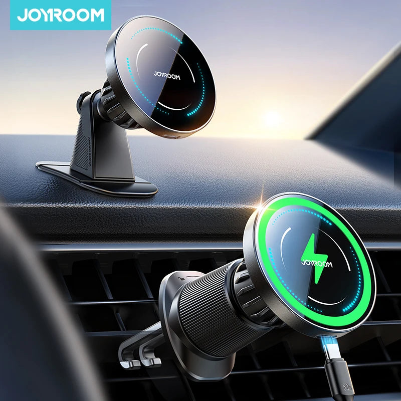 Joyroom Magnetic Car Phone Holder Mount Dashboard & Air Vent Wirelees Charging Phone Holder For iPhone 16 15  14 13 12 JR-ZS502