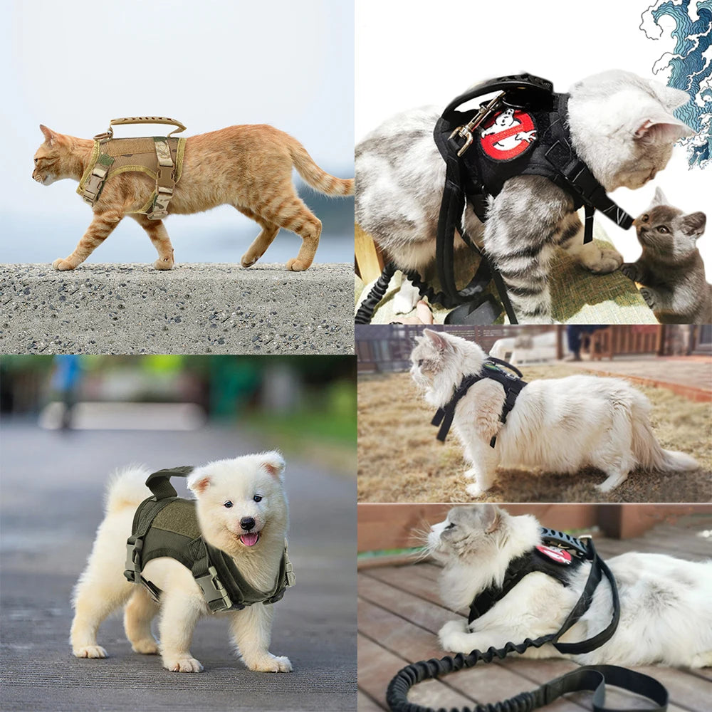Tactical Cat Harness Leash with 9 Patches Small Dog Puppy Vest Straps with Handle Harnesses Training Adjustable Pet Accessories