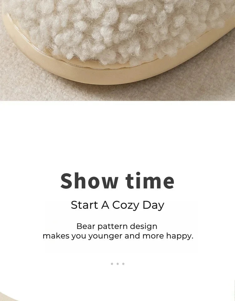 TZLDN Fashion Men's Slippers Winter Warm Cartoon Bear Lovely Indoor Soft Sole Non-slip Dormitory Causal Home Plush Shoes Couple