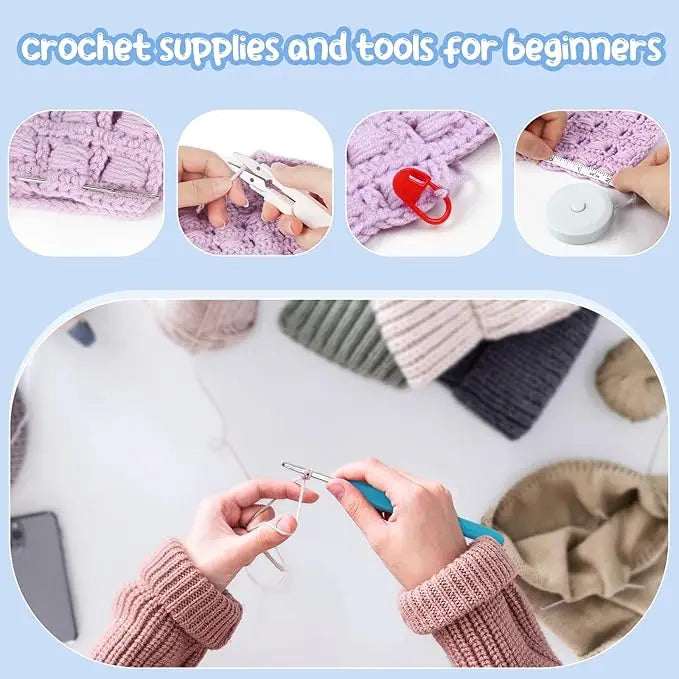 Crochet Kit Beginners Crochet Hook Set with Crochet Yarn,Portable Crochet Set Crochet Hooks Travel Knitting Crochet Supplies