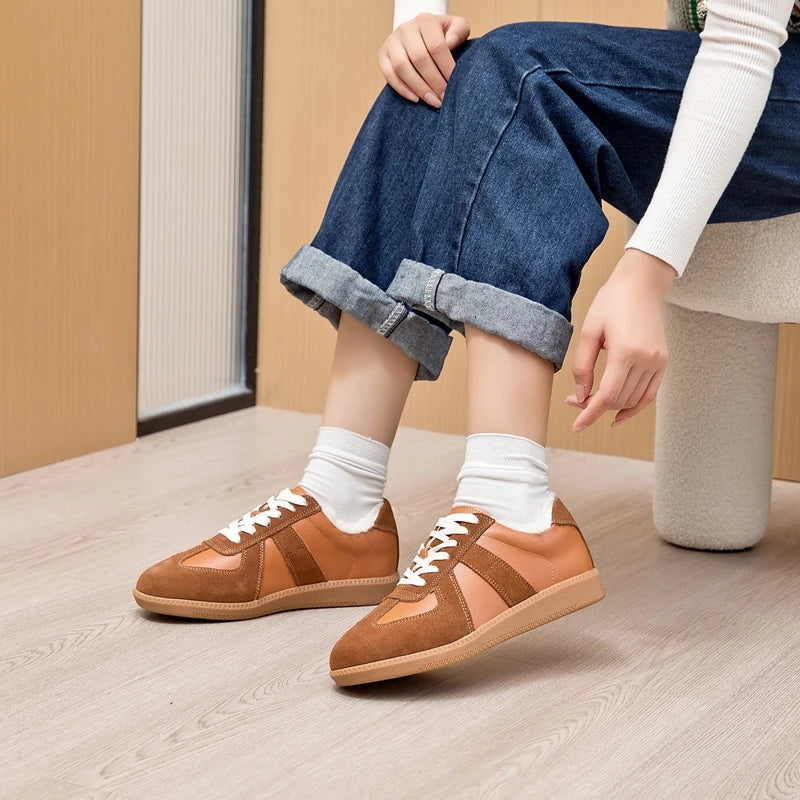 AIYUQI Women's Sneakers 2025 New Genuine Leather Ladies Moral Training Shoes Casual Spring Flat Shoes Women