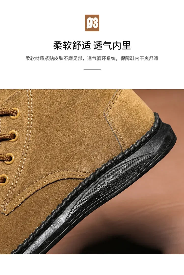 High Top Casual Board Shoes Men's Lace Up Suede Black Flat Bottom Short Boots Men's Chelsea Boots High-quality Brand Denim Boots