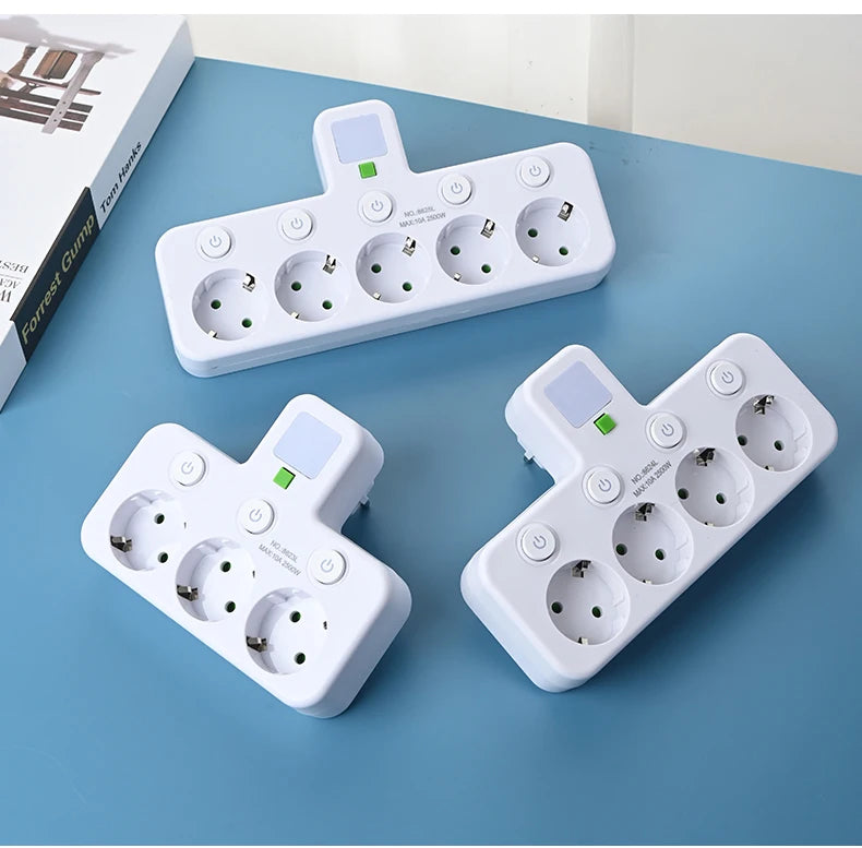 EU Plug Power Strip 4 AC Outlets 2 USB 1 Type-C Ports Two specifications Independent switch with small night light
