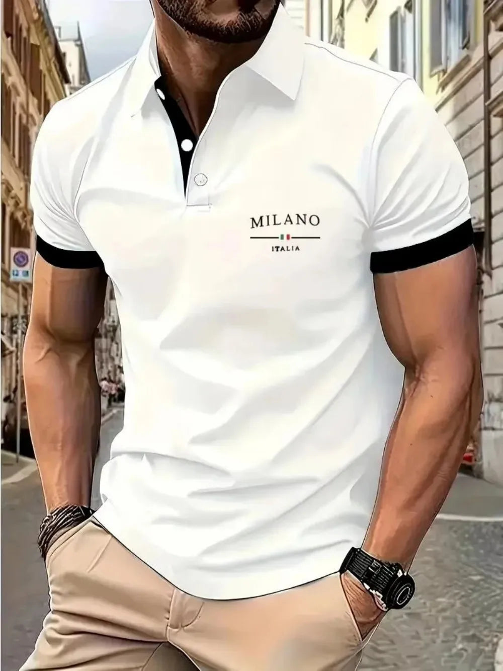 American style new men's summer Italian fashion letter print comfortable breathable polo shirt outdoor urban casual top