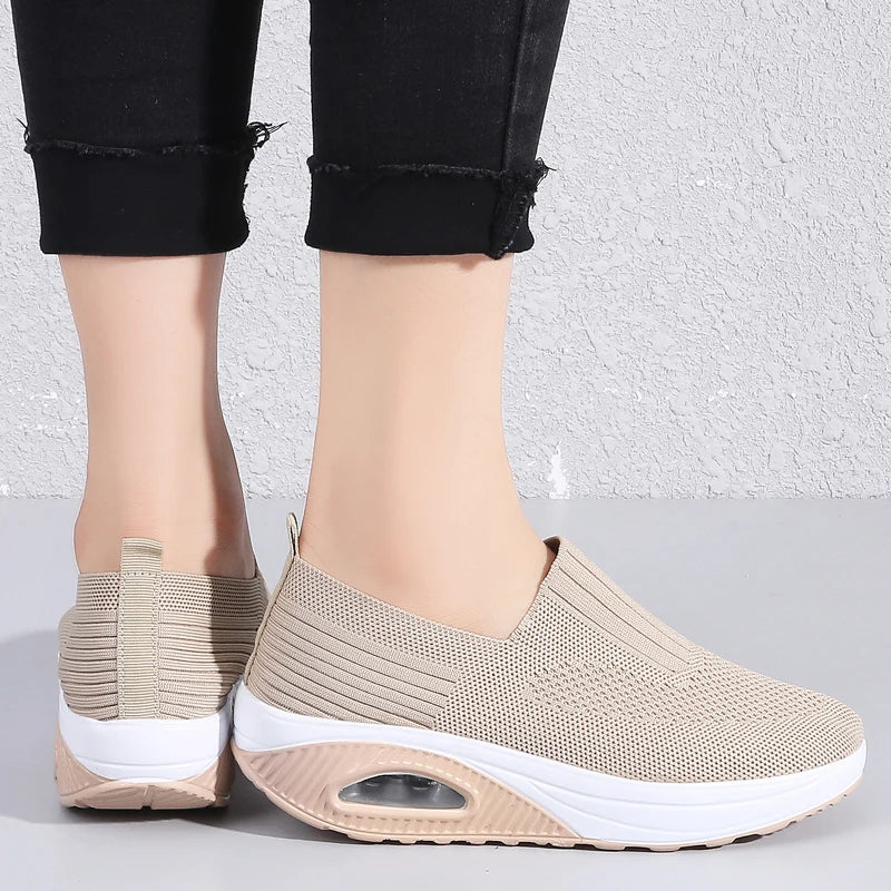 Summer Women Fashion Vulcanized Sneakers Platform Solid Color Flat Ladies Shoes Casual Breathable Wedges Ladies Walking Sneakers