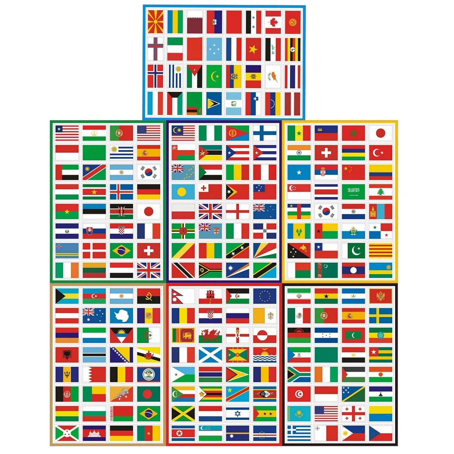 224PCS World Flags Stickers - 7 Sheets, Multi-Country Map & Football Team Decals for Travel, World Cup, Face & Laptop Decor