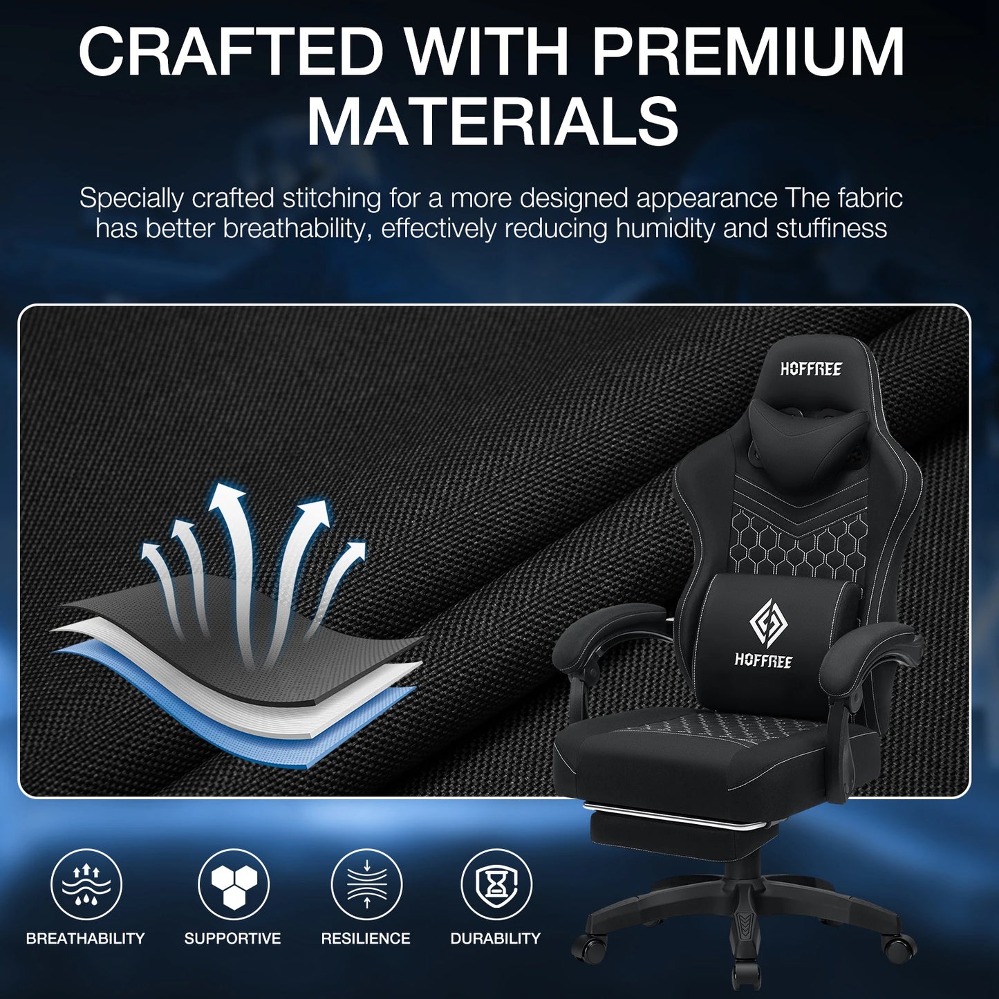 Ergonomic Office Chair With Footrest Lumbar Cushion Bluetooth Speaker 2-Point Massage Height Adjustable Gaming Racing Chair Sofa