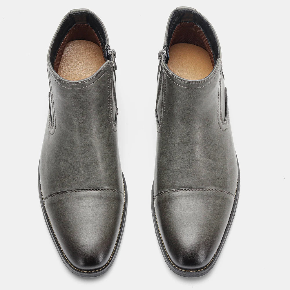 Men's Leather Ankle Boots, Comfortable Fit, Zip Closure, Low Heel