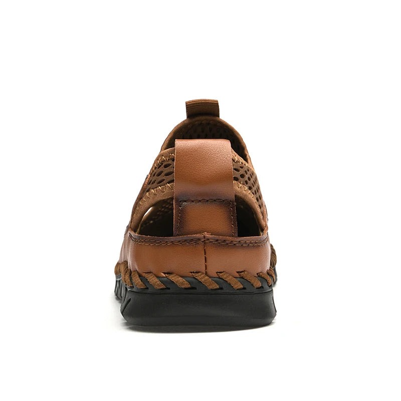Men's Breathable Leather and Mesh Sandals with Elastic Band