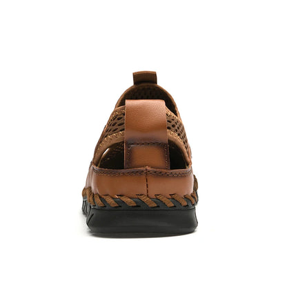 Men's Breathable Leather and Mesh Sandals with Elastic Band