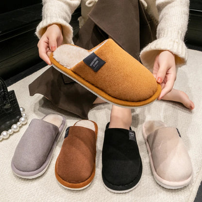 Men's Warm Plush Lined Indoor Slippers with Flat Heel