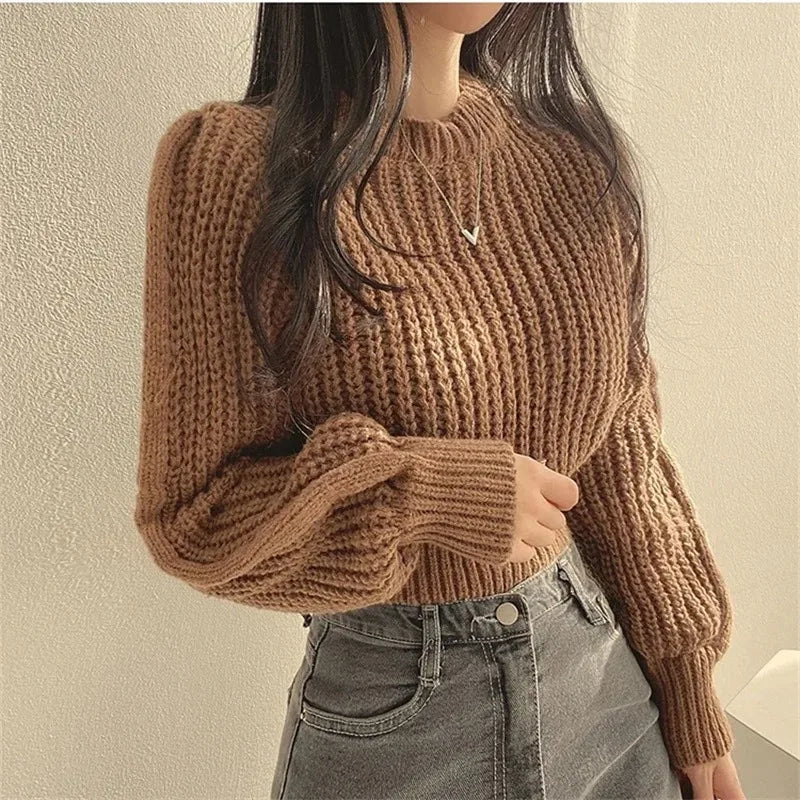 Korean version age reduction bubble sleeve soft waxy sweater female autumn winter fashion royal sister wind loose jumper
