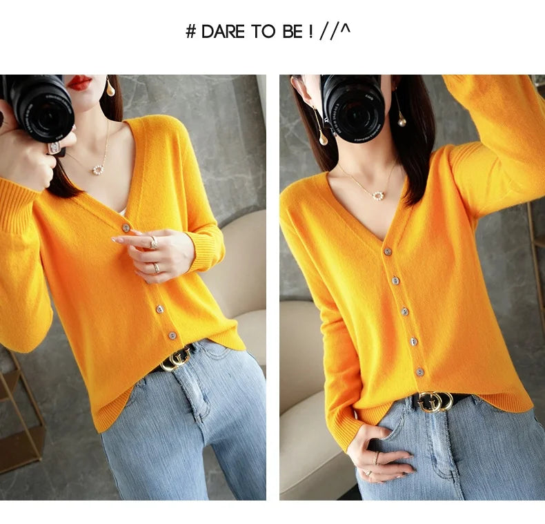 2024 New V-Neck Temperament Small Fragrant Wind Women Loose Sweater Sweater All Sweater Coat Special Offer Cardigan ZHI D035