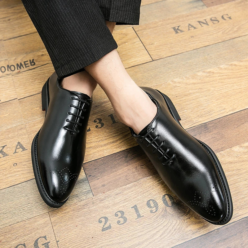 Men's Black Brogue Shoes Lace-Up Round Toe Formal Office Spring Autumn