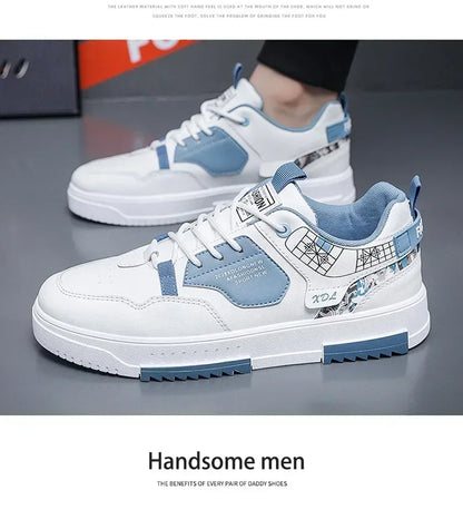 Men's Breathable White Casual Sneakers With Thick Sole