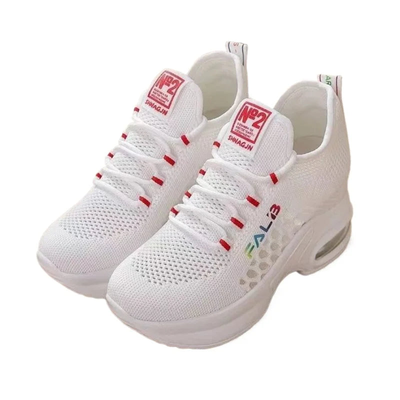 Breathable Thick Bottom Comfortable Women's Sneakers 2024 New Womens Lace Up Wedge Shoes Versatile Female Shoes