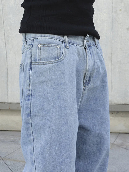 Men's Denim Baggy Jeans Loose Straight Wide Leg Trousers