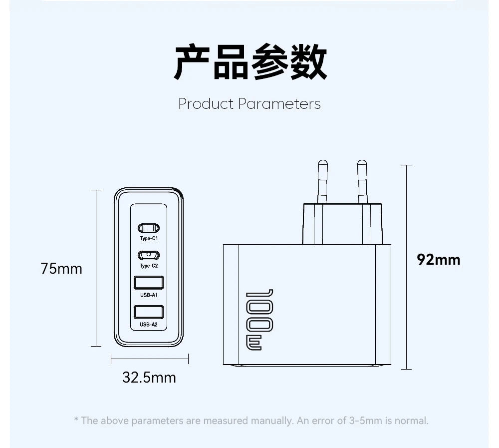 Essager 100W USB Type C Charger 65W PD Quick Charge4.0 3.0 Type-C Fast Charging For iPhone 16 15 14 13 Pro Xiaomi Macbook Laptop