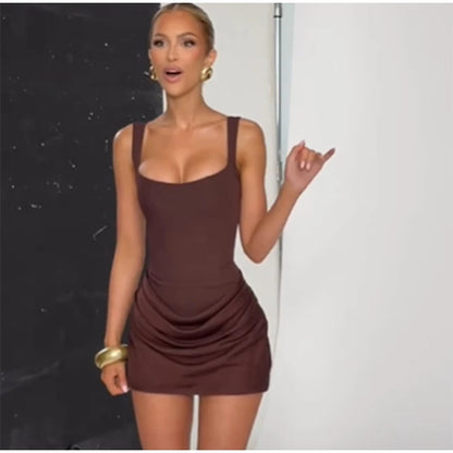 Women Square-Neck Halter Maxi Dress Sleeveless Backless Bodycon