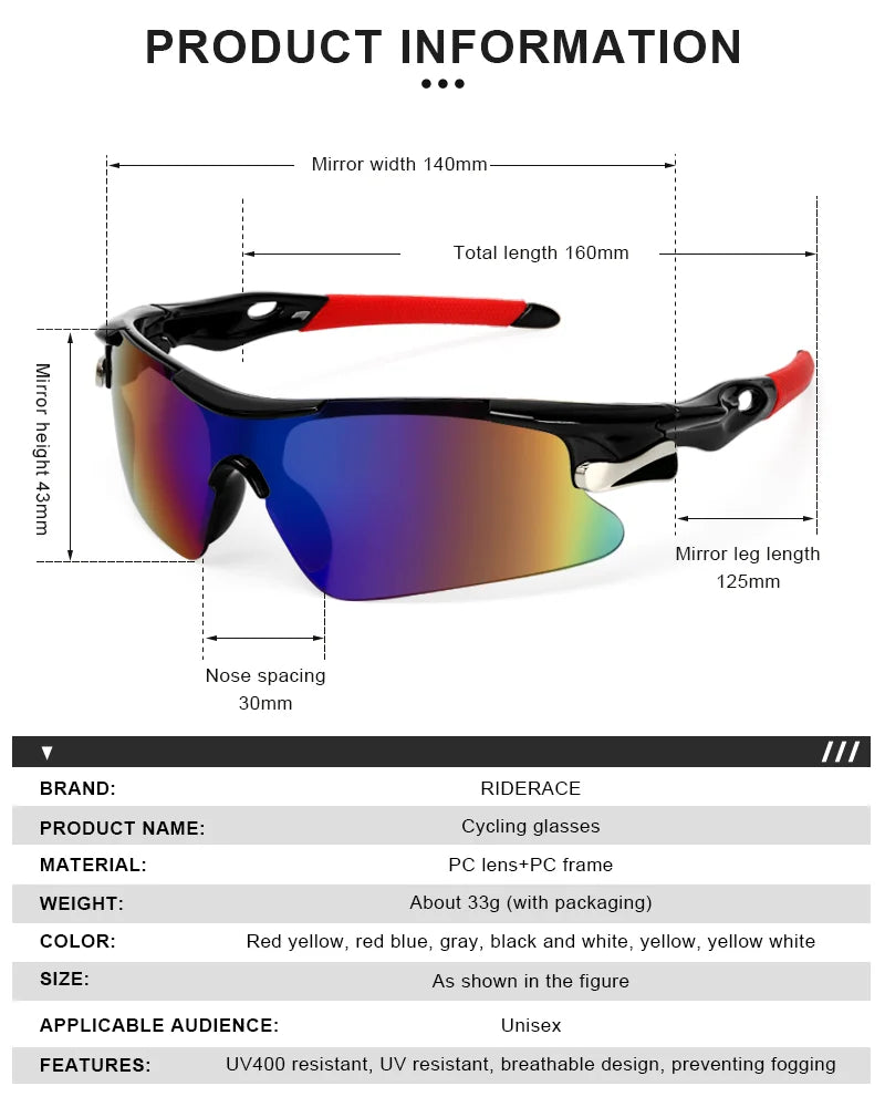 Sports Men Sunglasses Road Bicycle Glasses Mountain Cycling Riding Protection Goggles Eyewear Mtb Bike Sun Glasses