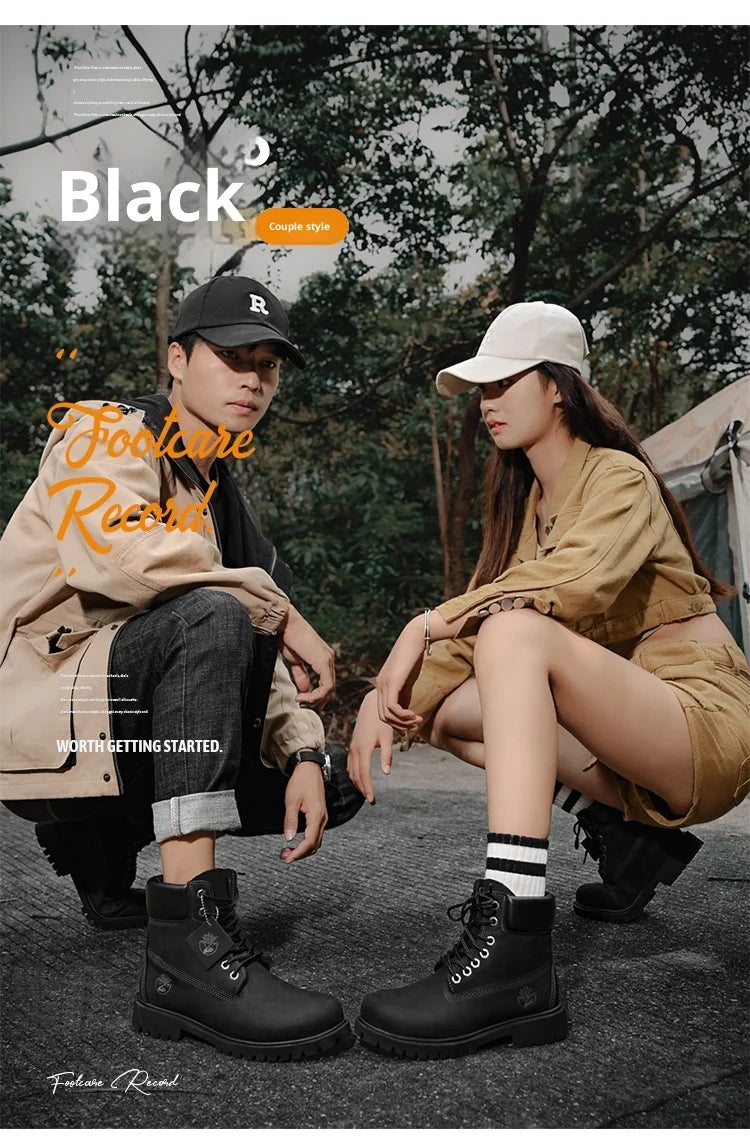 Men's High Top Leather Ankle Boots, Lace Up, Winter Warm, Non Slip