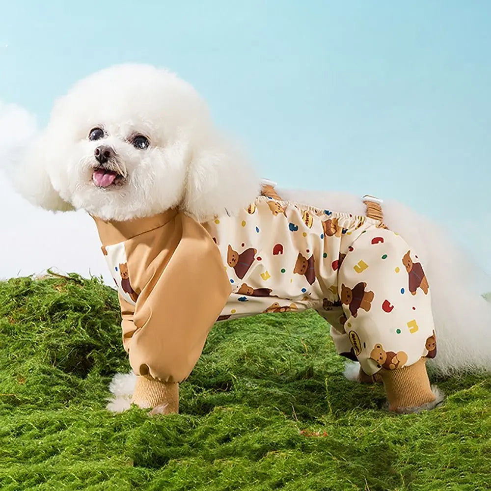 Waterproof Pet Strolling Going Out Pants Back Elastic Band Cartoon Dog Four Legged Pants S~XXL Dust-proof Dog Leggings