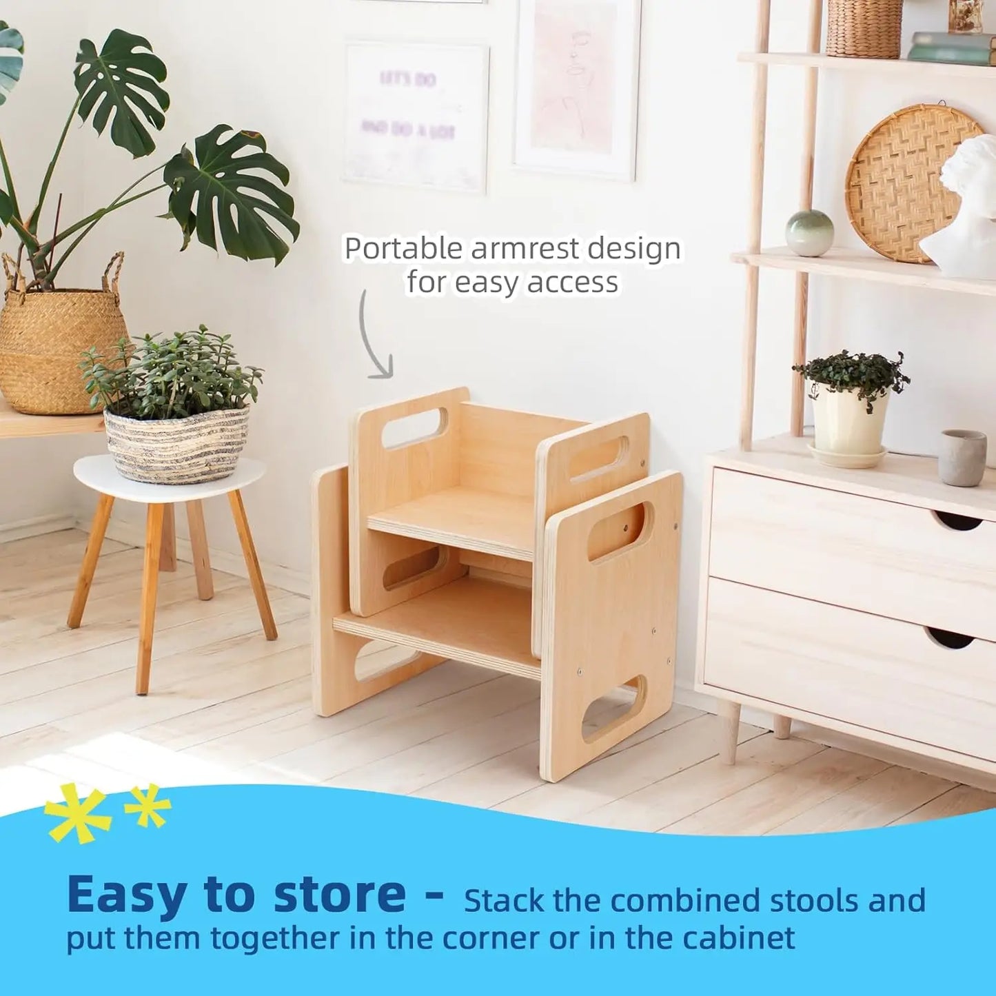 Weaning Table and Chair Set, Kids Activity Table and Chair Set with Fence for Read, Play Toys, Snack Time, Step Stool